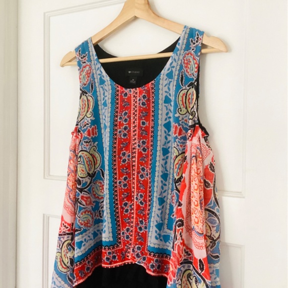 AB Studio Bandana Handkerchief Top Paisley Layered Red White Blue M Cowgirl Boho - Picture 3 of 9